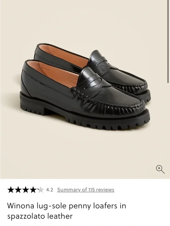 J Crew Winona lug-sole penny loafers in black spazzolato leather - Picture 1 of 7